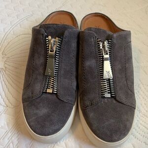 Frye Lena grey suede slip on loafers